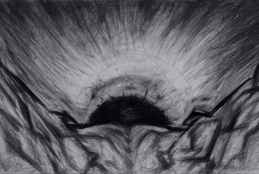 "In the dawn of the first day", Charcoal on paper, 2018.